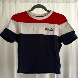 Womens Fila Cropped Short Sleeve | Small | Red White Blue